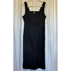 Old NAVY Black  Linen Blend Sundress Square Neck Smocked Back Midi Dress Size L